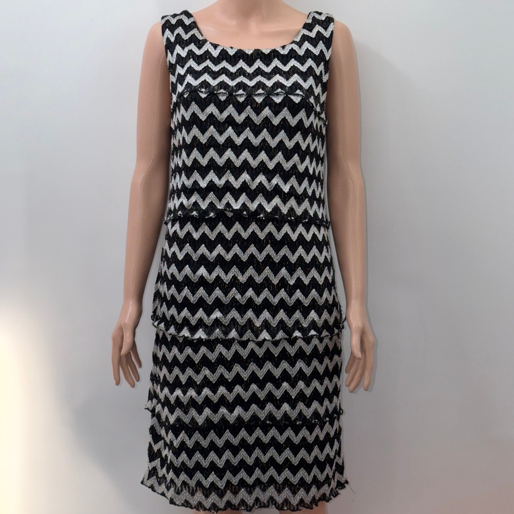 Danillo Boutique L Black Silver Chevron Tiered Retro Zigzag Flapper IndieSleek